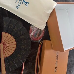 Louis Vuitton Brown Monogram Fan Clutch with Red Trim